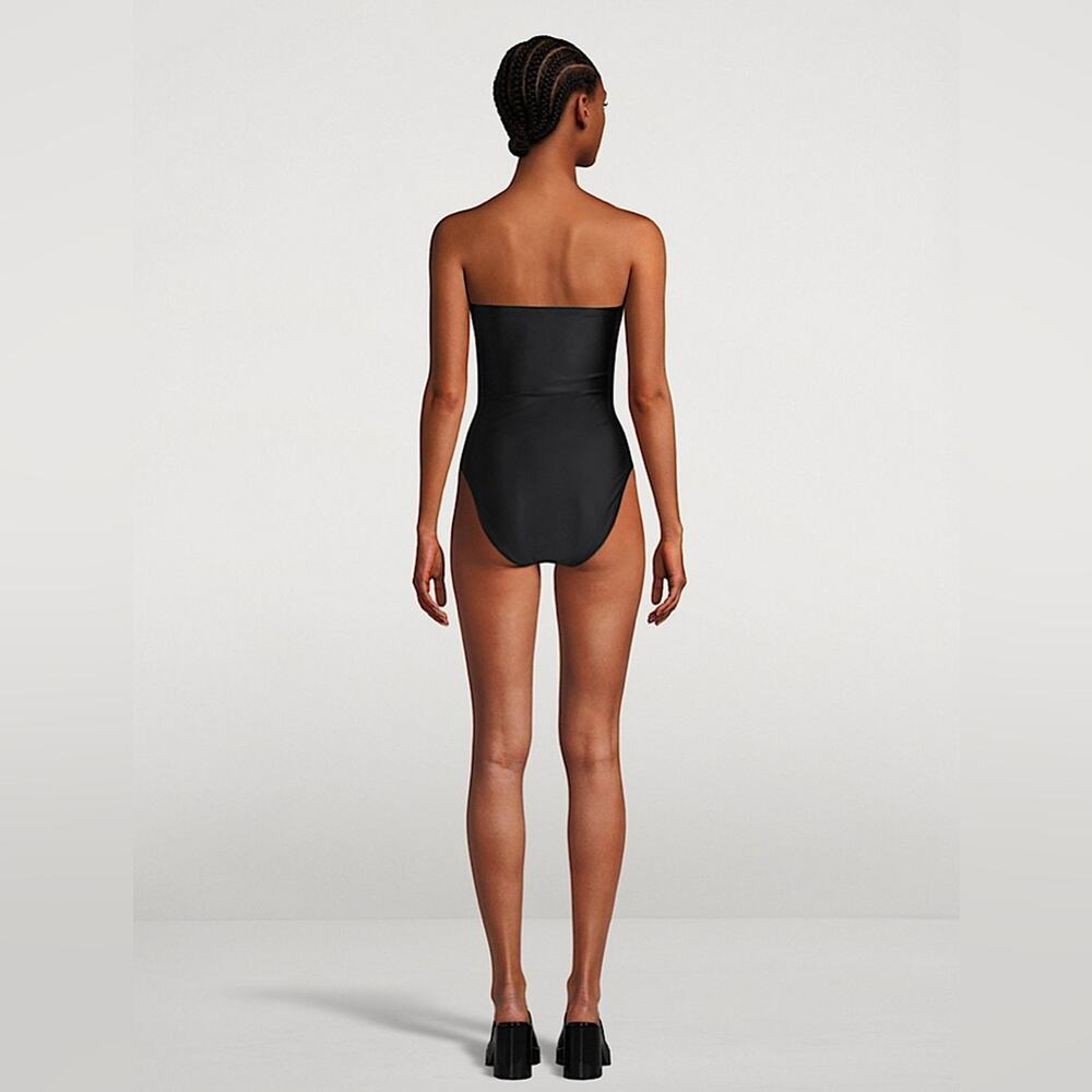 Good American Strapless Ruched One-Piece Swimsuit in Black 2/Medium - Picture 2 of 11